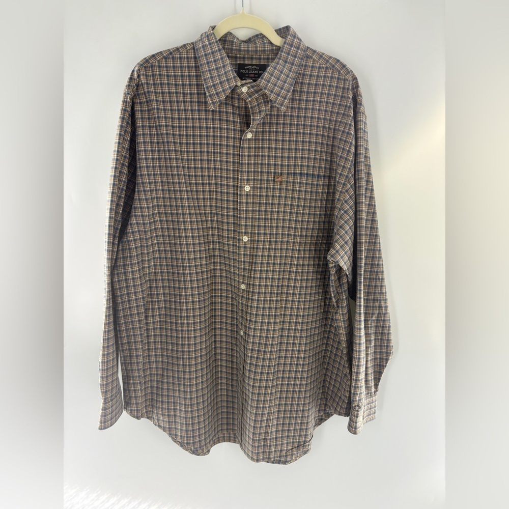 Polo Jeans Ralph Lauren Beige and Blue Checkered button down shirt